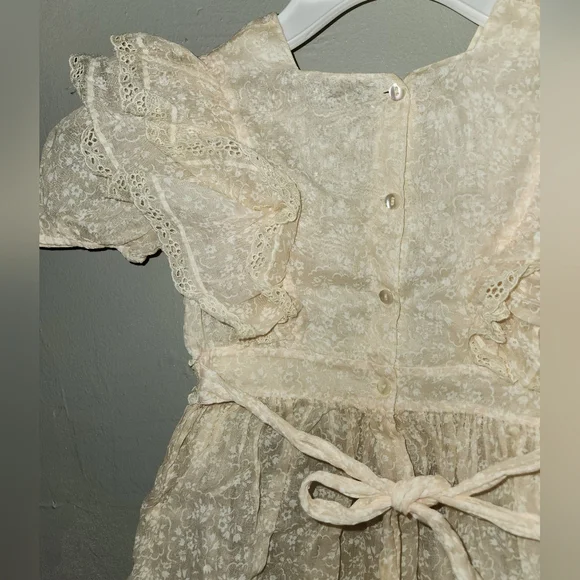 Vintage 1940s Ivory Sheer Organza Fancy Frilly Dress
